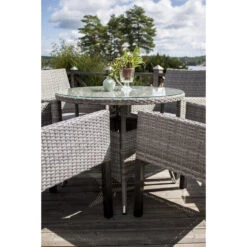 Fjôrd Eettafel Grijs Wicker/Glas - Ø90x74cm - Volta -Leenbakker Winkel 000028019dcb45658f4651f5a8480c41
