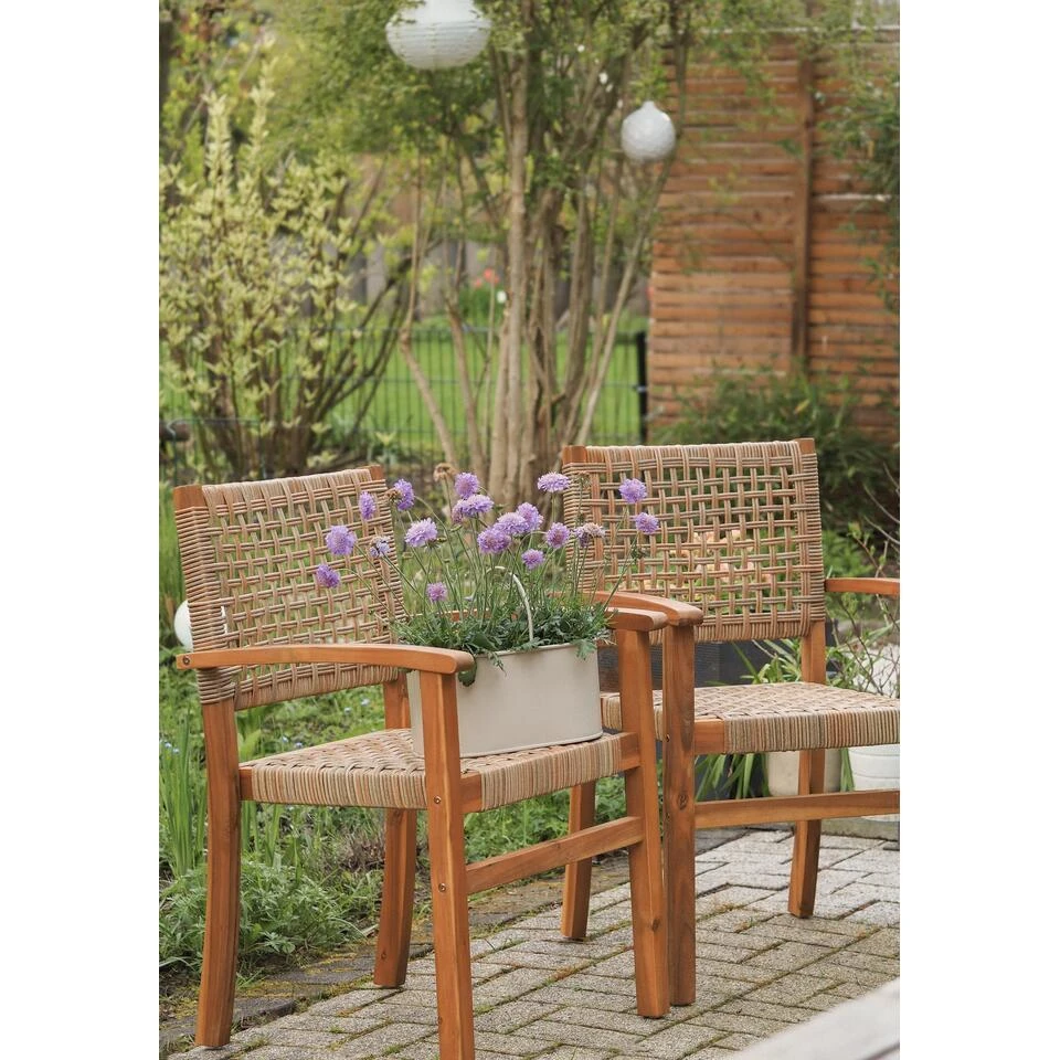 Set Van 2 Tuinstoelen Van Acacia En Touw 2 Set Van 2 Tuinstoelen Van Acacia En Touw - Afbeelding 2