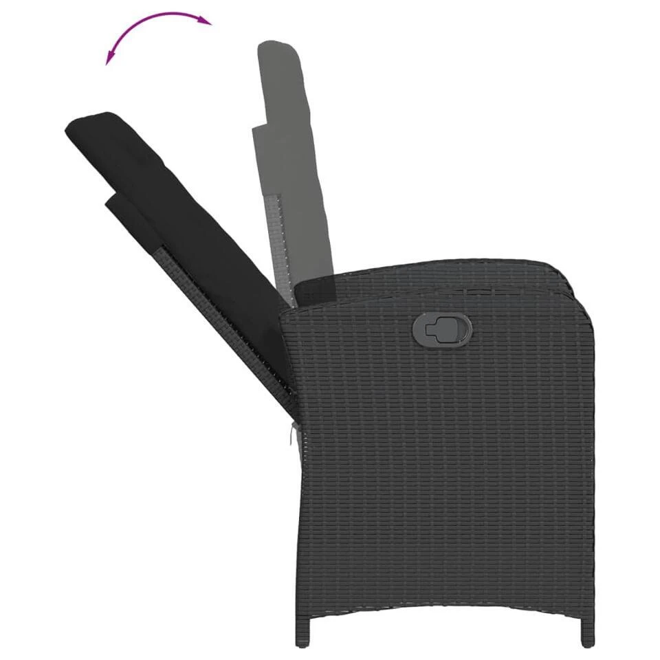 VidaXL - Verstelbare Tuinstoel Met Kussens - Zwart - Poly Rattan 7 VidaXL - Verstelbare Tuinstoel Met Kussens - Zwart - Poly Rattan - Afbeelding 7