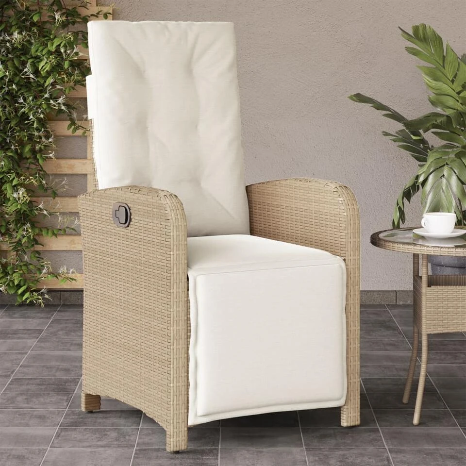 VidaXL - Verstelbare Tuinstoel Met Voetensteun - Beige - Poly Rattan 2 VidaXL - Verstelbare Tuinstoel Met Voetensteun - Beige - Poly Rattan - Afbeelding 2
