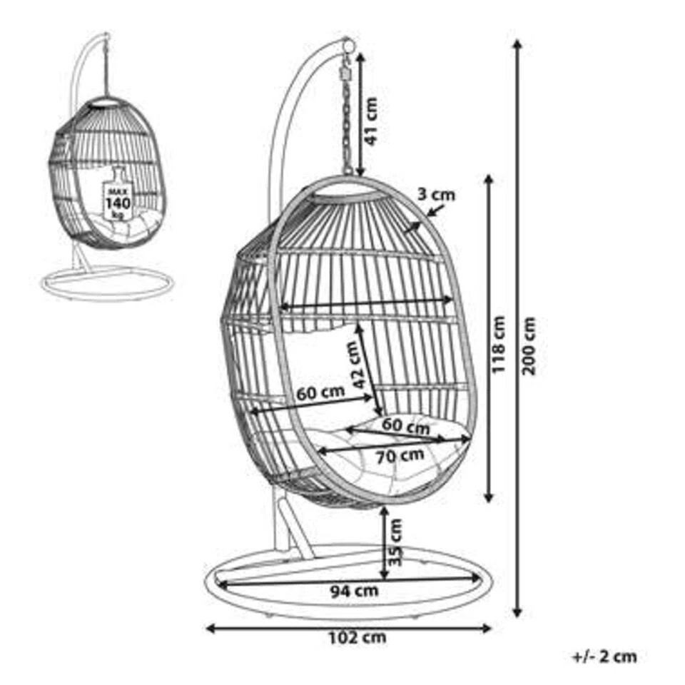 Beliani Hangstoel ALBA - Beige Pe Rotan 2 Beliani Hangstoel ALBA - Beige Pe Rotan - Afbeelding 2