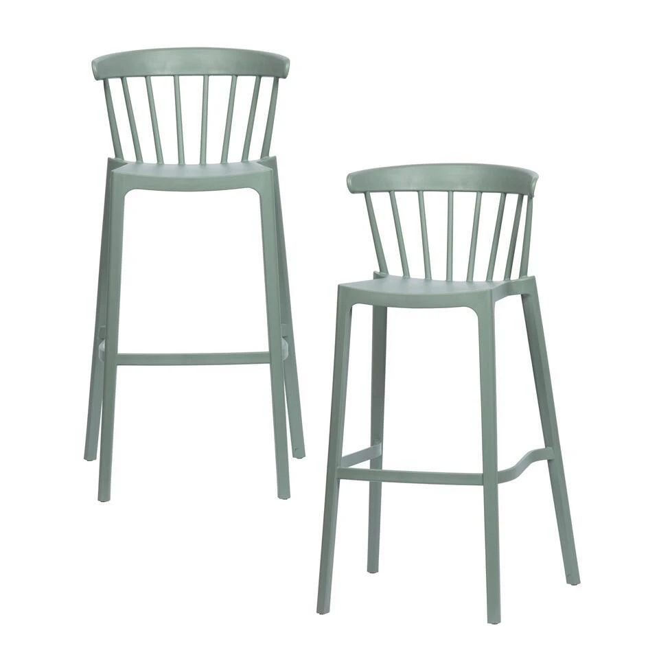 WOOOD Bliss Barstoelen Buiten - Kunststof - Groen - Set Van 2 1 WOOOD Bliss Barstoelen Buiten - Kunststof - Groen - Set Van 2