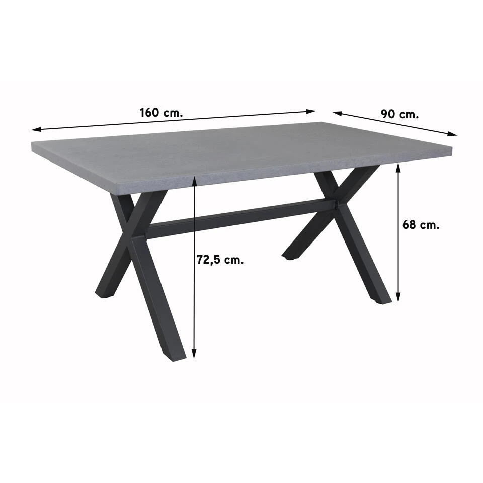 VDG Verona Betonlook Tuintafel 160 X 90 Cm. - Antraciet 2 VDG Verona Betonlook Tuintafel 160 X 90 Cm. - Antraciet - Afbeelding 2