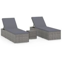 VidaXL 3-delige Ligbeddenset Met Theetafel Poly Rattan Grijs