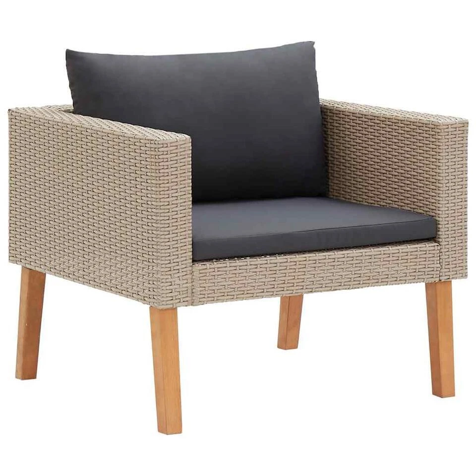VidaXL Tuinbank Eenzits Met Kussens Poly Rattan Beige 1 VidaXL Tuinbank Eenzits Met Kussens Poly Rattan Beige