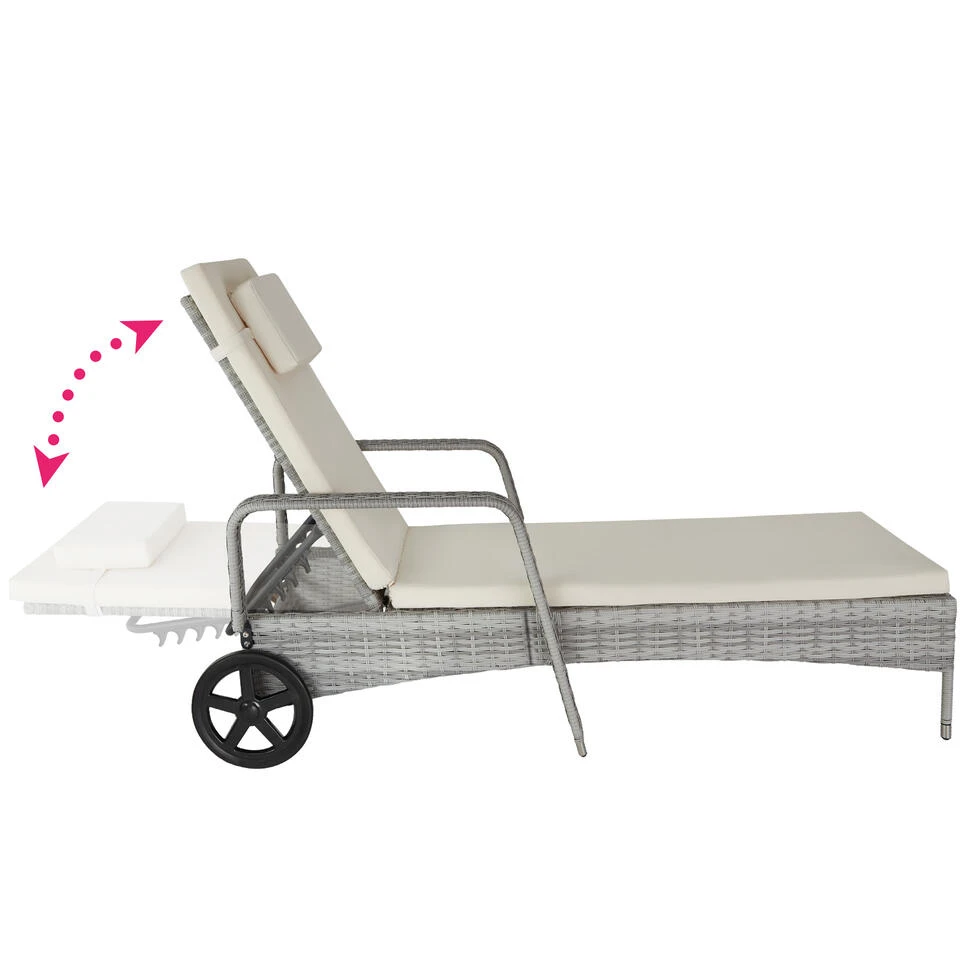 Tectake - Wicker Ligbed Cassis Zonnebed Ligstoel - Lichtgrijs 4 Tectake - Wicker Ligbed Cassis Zonnebed Ligstoel - Lichtgrijs - Afbeelding 4