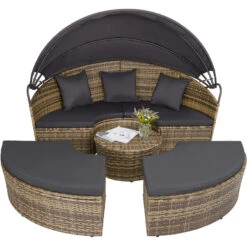 Tectake - Zonne-eiland Santorini - Ligbed - Wicker - Natuurkleur -Leenbakker Winkel 1000077853 0102
