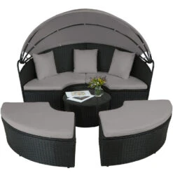 Tectake - Wicker Zonne-eiland Santorini - Diverse Kleuren - Zwart / Grijs 6 Tectake - Wicker Zonne-eiland Santorini - Diverse Kleuren - Zwart / Grijs -Leenbakker Winkel 1000077890 0102