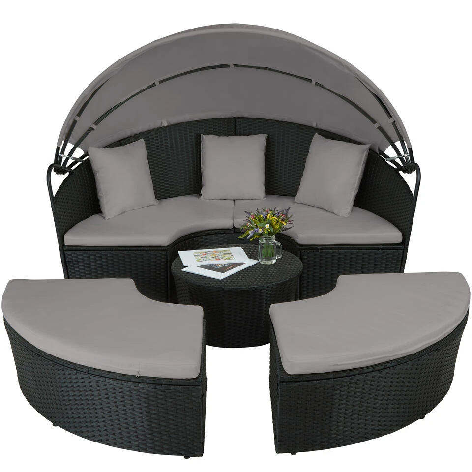 Tectake - Wicker Zonne-eiland Santorini - Diverse Kleuren - Zwart / Grijs 3 Tectake - Wicker Zonne-eiland Santorini - Diverse Kleuren - Zwart / Grijs - Afbeelding 3