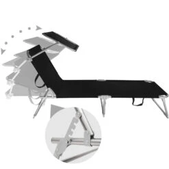 Tectake - 2 Ligbedden Met Zonnedak Ligstoelen Zwart -Leenbakker Winkel 1000082529 0102