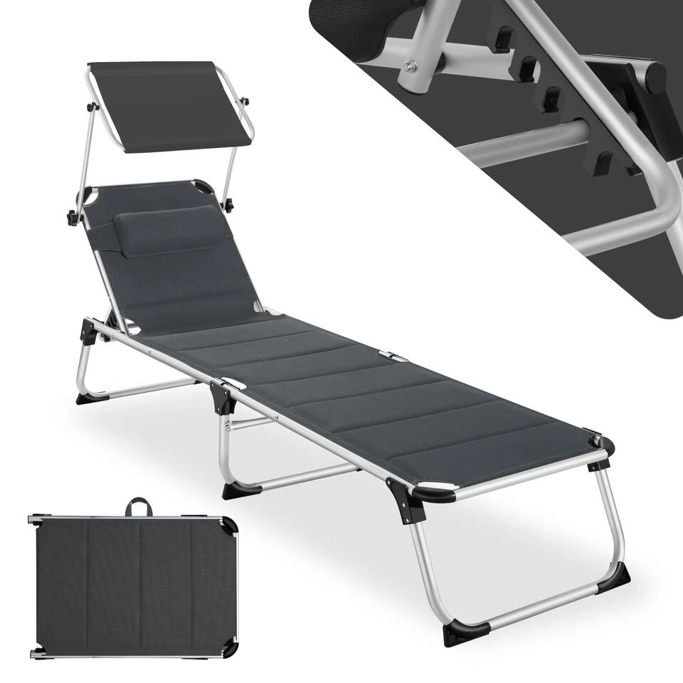 Tectake -ligbed Lorella - Aluminium- Incl. Verwisselbaar Hoofdkussen-grijs 1 Tectake -ligbed Lorella - Aluminium- Incl. Verwisselbaar Hoofdkussen-grijs