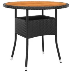 VidaXL Tuintafel Ø80x75 Cm Acaciahout En Poly Rattan Zwart