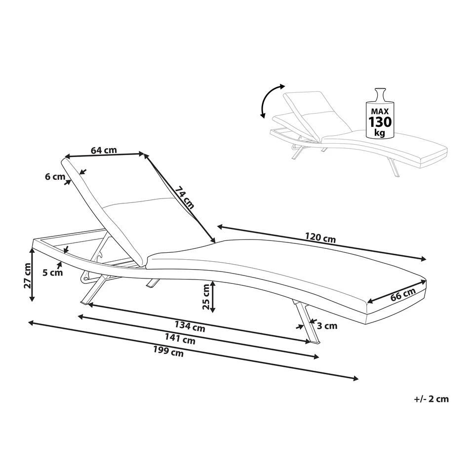 Beliani Tuinligstoel AMELIA - Grijs Textiel, Aluminium 2 Beliani Tuinligstoel AMELIA - Grijs Textiel, Aluminium - Afbeelding 2