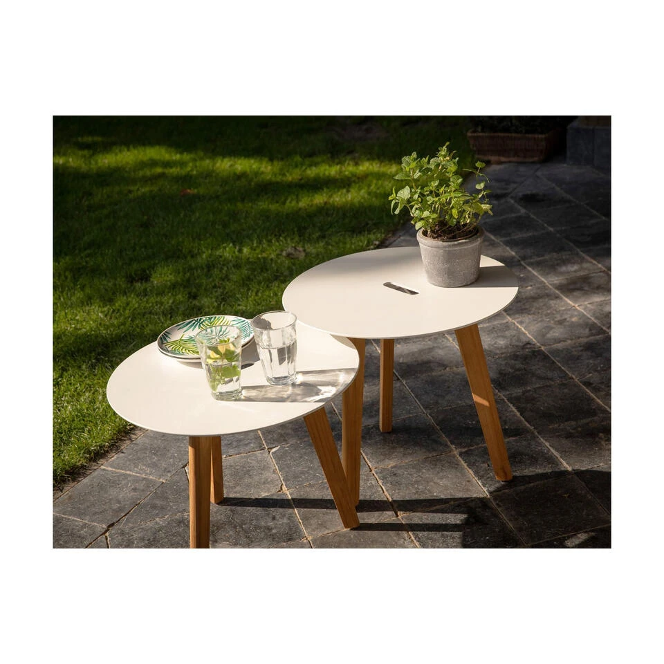 Exotan Bijzettafels Binnen/Buiten Laura - Teak - Wit - Set Van 2 2 Exotan Bijzettafels Binnen/Buiten Laura - Teak - Wit - Set Van 2 - Afbeelding 2