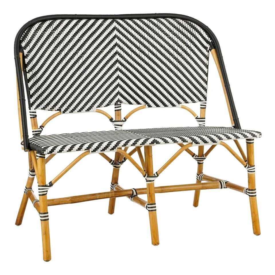 Mica Decorations Mandox Bank - L98 X B60 X H93 Cm - Rotan - Zwart, Wit 1 Mica Decorations Mandox Bank - L98 X B60 X H93 Cm - Rotan - Zwart, Wit