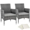Tectake 2 Wicker Tuinstoelen Met 4 Kussenhoezen , Grijs/lichtgrijs