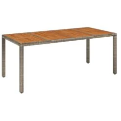 VidaXL - Tuintafel Met Houten Blad - Grijs - Poly Rattan - 190 X 90 X 75 Cm