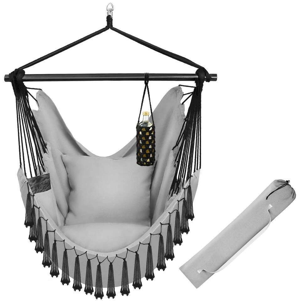 Tectake Hangstoel Malika, Boho-stijl, Draagkracht 150kg, Grijs 1 Tectake Hangstoel Malika, Boho-stijl, Draagkracht 150kg, Grijs