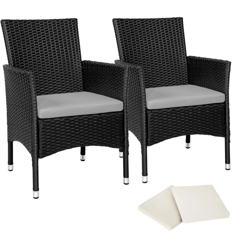 Tectake 2 Wicker Tuinstoelen Met 4 Kussenhoezen , Zwart/beige 1 Tectake 2 Wicker Tuinstoelen Met 4 Kussenhoezen , Zwart/beige