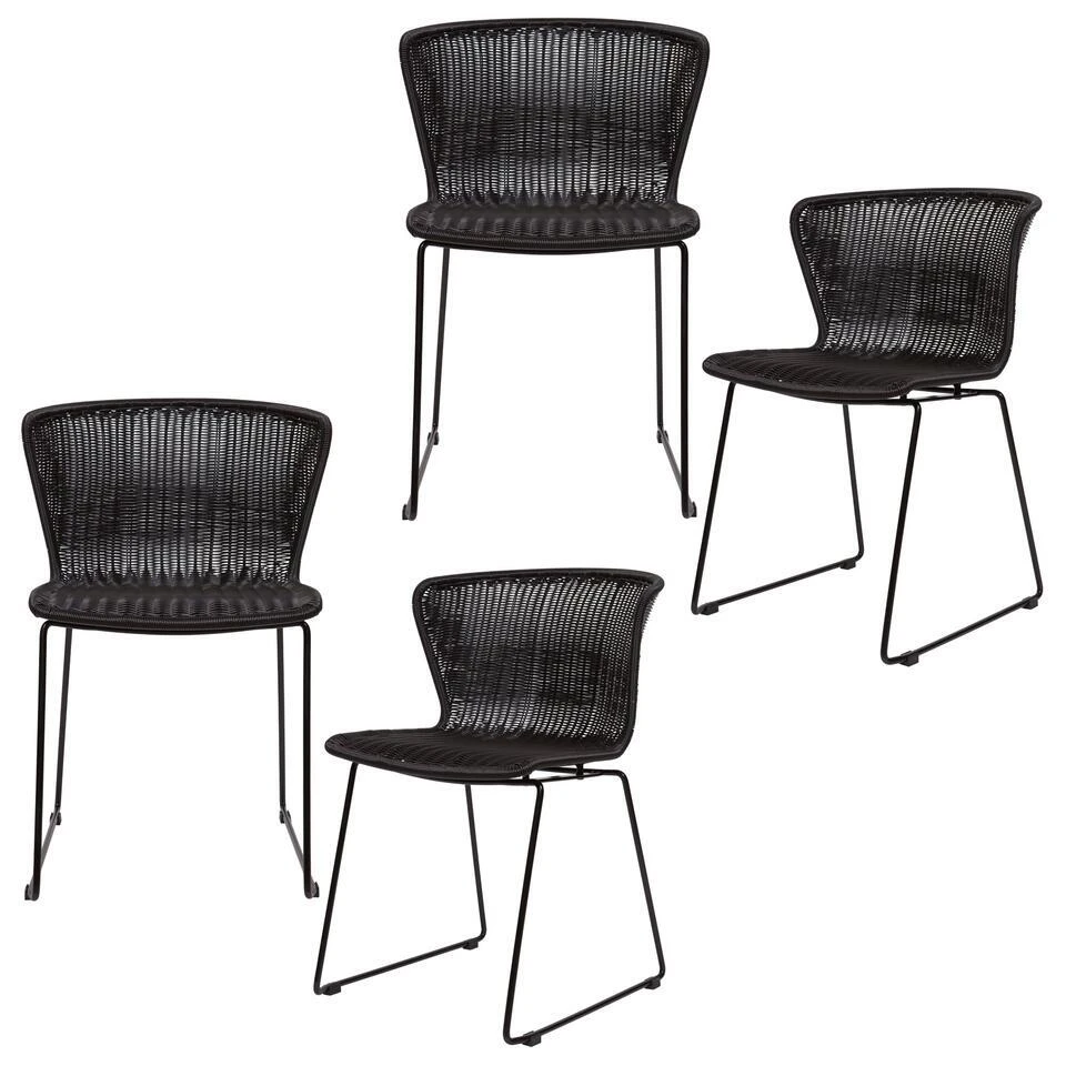 WOOOD Wings Tuinstoelen - Polyester - Zwart - Set Van 4 1 WOOOD Wings Tuinstoelen - Polyester - Zwart - Set Van 4