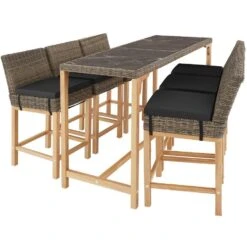 Tectake Wicker Bartafel Lovas Met 6 Stoelen Latina, Natuur