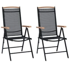 VidaXL - Tuinstoelen - Zwart - Aluminium En Textileen - 2 Stuks - Inklapbaar
