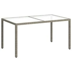 VidaXL - Tuintafel - Grijs - Gehard Glas En Poly Rattan - 150 X 90 X 75 Cm