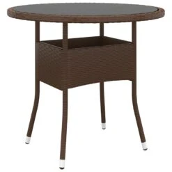 VidaXL - Tuintafel - Bruin - Gehard Glas En Poly Rattan - Ø80x75 Cm