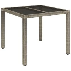 VidaXL - Tuintafel Met Glazen Blad - Grijs - Poly Rattan - 90 X 90 X 75 Cm