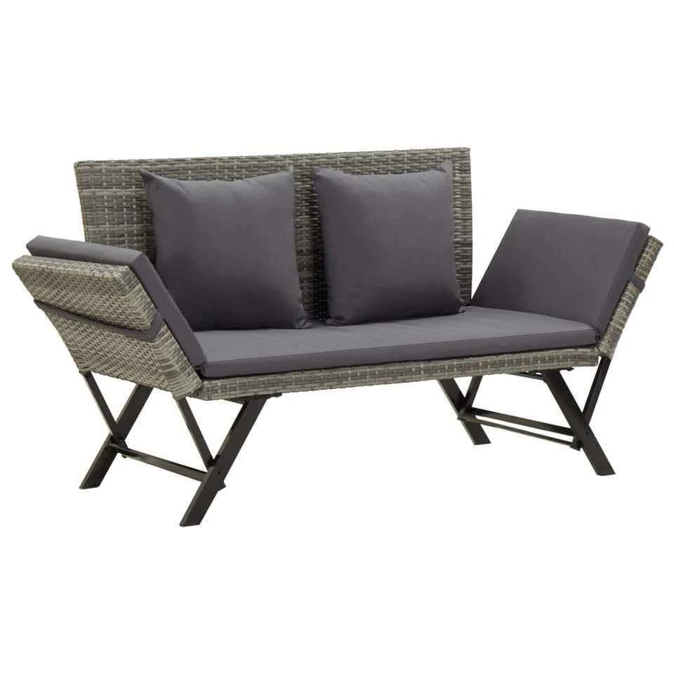 VidaXL - Tuinbank 2-in-1 - Grijs - Poly Rattan -176 Cm - Met Kussens 1 VidaXL - Tuinbank 2-in-1 - Grijs - Poly Rattan -176 Cm - Met Kussens