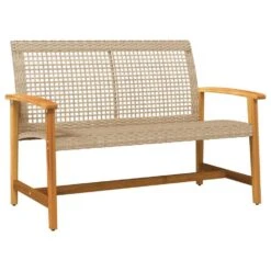 VidaXL - Tuinbank - Beige - Poly Rattan En Acaciahout Beige - 112 Cm
