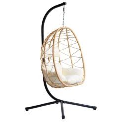Hangstoel Van Bruin Rotan En Metaal