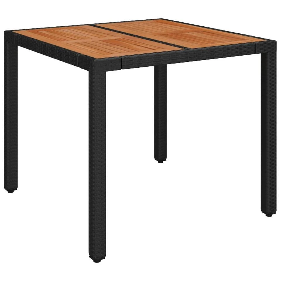 VidaXL - Tuintafel Met Houten Blad - Zwart - Poly Rattan - 90 X 90 X 75 Cm 1 VidaXL - Tuintafel Met Houten Blad - Zwart - Poly Rattan - 90 X 90 X 75 Cm