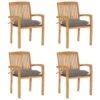 VidaXL - Stapelstoelen - Kussens - Grijs - Hout - 4 Stuks