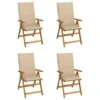 VidaXL - Verstelbare Tuinstoelen En Kussens - Beige - 57x69x111 Cm - 4 Stuks