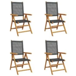 VidaXL - Verstelbare Tuinstoelen - Zwart - Poly Rattan En Hout Zwart - 4 Stuks