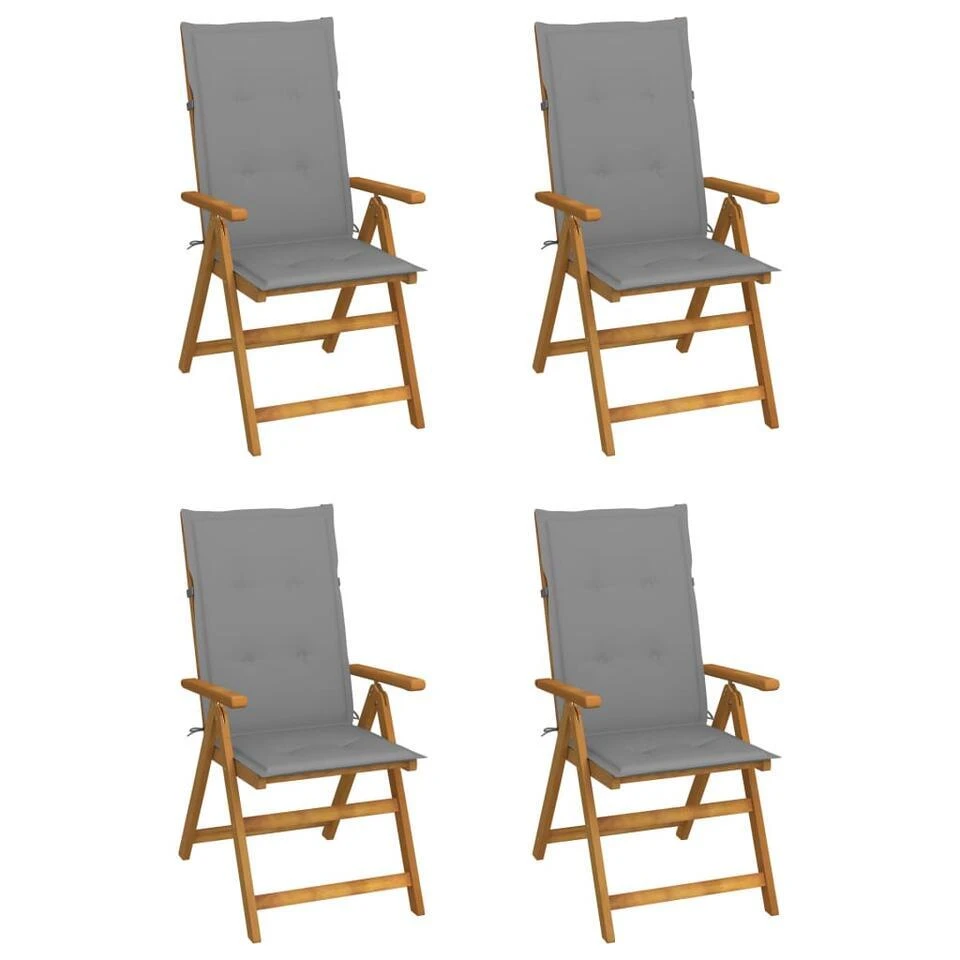VidaXL - Verstelbare Tuinstoelen - Grijs - Acaciahout - 4 Stuks - 120x50x3 Cm 1 VidaXL - Verstelbare Tuinstoelen - Grijs - Acaciahout - 4 Stuks - 120x50x3 Cm