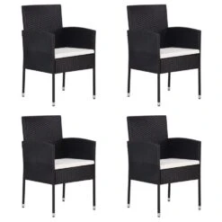 VidaXL - Tuinstoelen - Crèmewitte Kussens - Zwart - Poly Rattan - 4 Stuks
