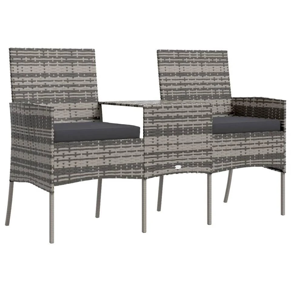 VidaXL - Tuinbank 2-zits Met Tafeltje - Antraciet - Poly Rattan 1 VidaXL - Tuinbank 2-zits Met Tafeltje - Antraciet - Poly Rattan