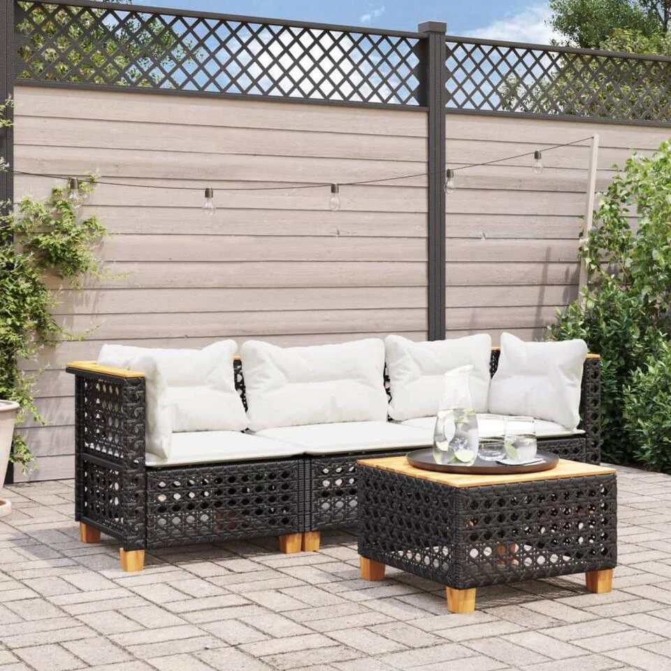 VidaXL - Tuinbank - Zwart - Poly Rattan - 3 Stuks 2 VidaXL - Tuinbank - Zwart - Poly Rattan - 3 Stuks - Afbeelding 2