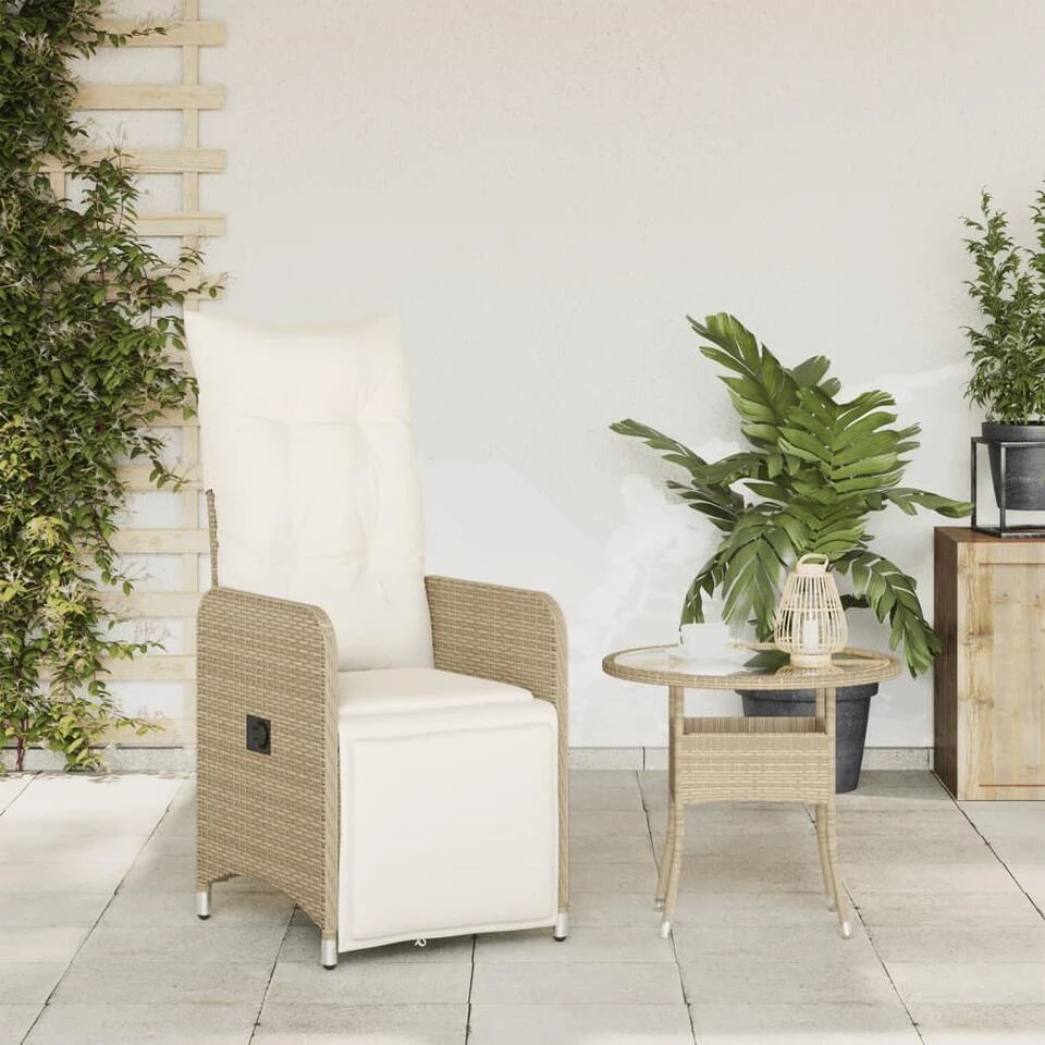 VidaXL - Verstelbare Tuinstoel Met Kussens - Beige - Poly Rattan 3 VidaXL - Verstelbare Tuinstoel Met Kussens - Beige - Poly Rattan - Afbeelding 3