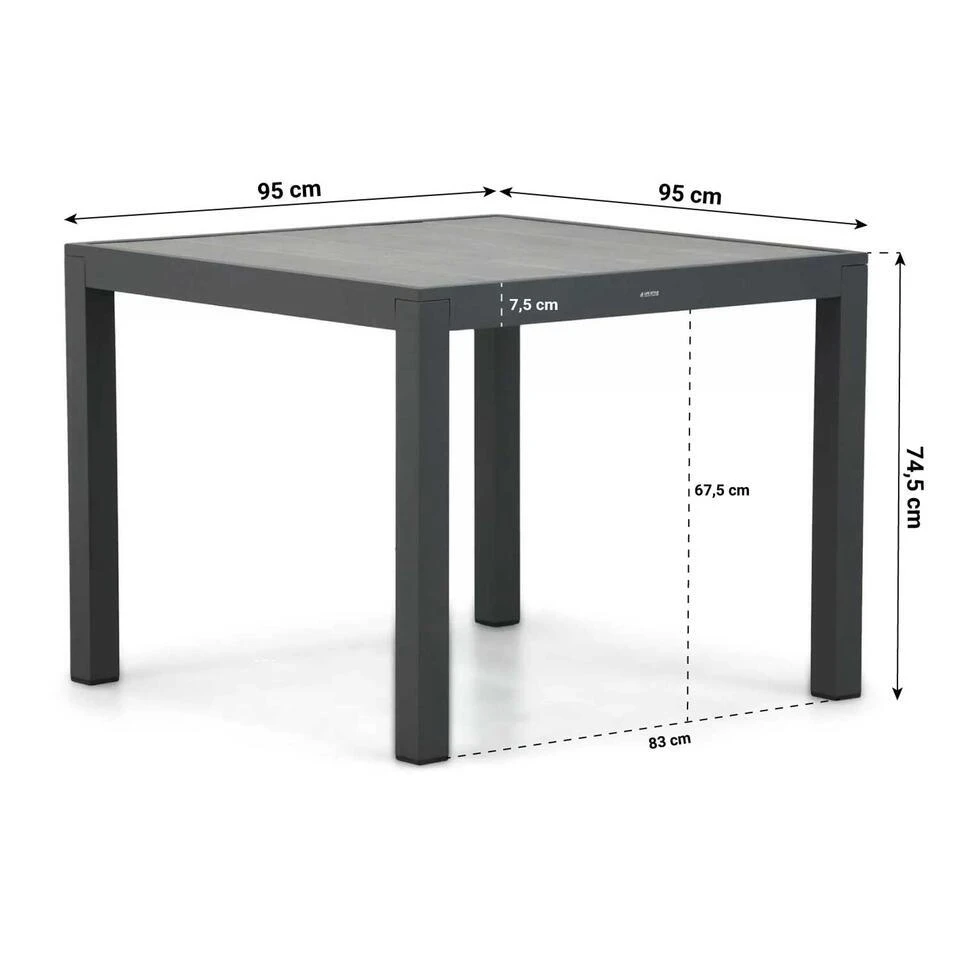 Dining Tuintafel Vierkant 95 X 95 Cm Aluminium Grijs Residence 2 Dining Tuintafel Vierkant 95 X 95 Cm Aluminium Grijs Residence - Afbeelding 2