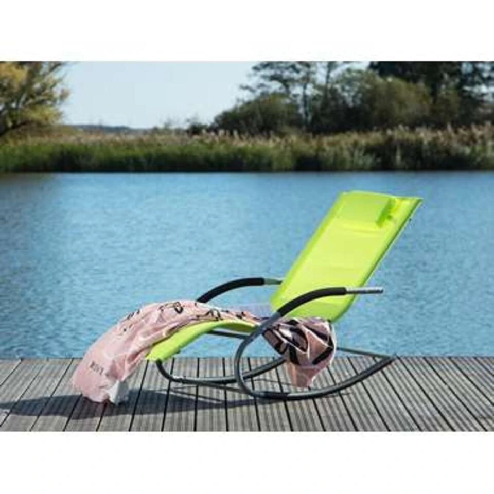 Beliani Tuinligstoel CARANO - Groen Staal, Textiel 2 Beliani Tuinligstoel CARANO - Groen Staal, Textiel - Afbeelding 2