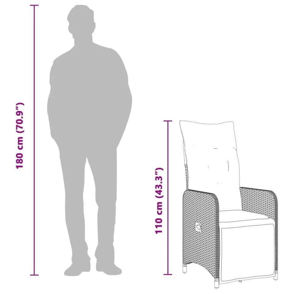 VidaXL - Verstelbare Tuinstoel Met Kussens - Bruin - Poly Rattan 10 VidaXL - Verstelbare Tuinstoel Met Kussens - Bruin - Poly Rattan - Afbeelding 10