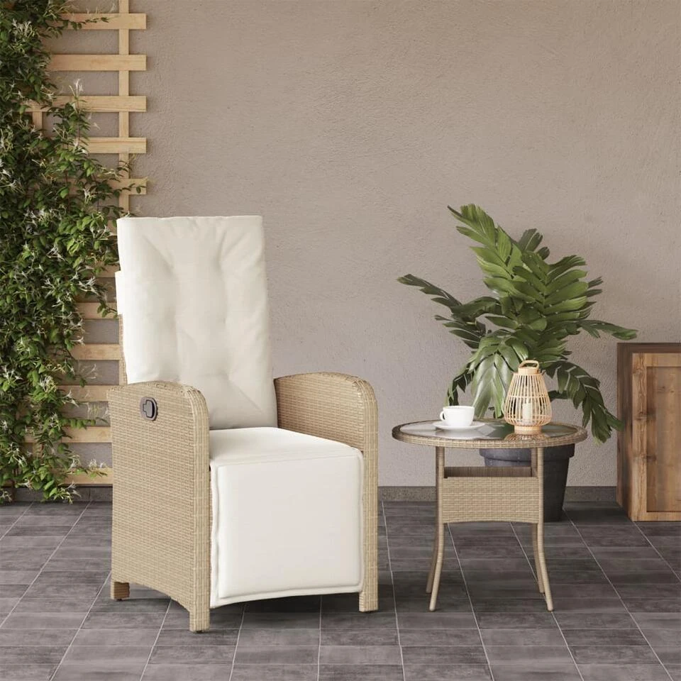 VidaXL - Verstelbare Tuinstoel Met Voetensteun - Beige - Poly Rattan 3 VidaXL - Verstelbare Tuinstoel Met Voetensteun - Beige - Poly Rattan - Afbeelding 3