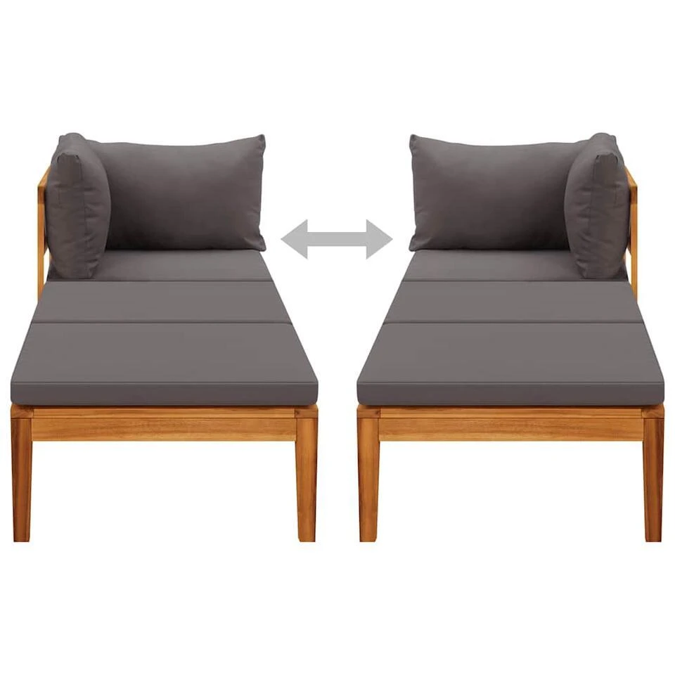 VidaXL - Ligbed Met 1 Armleuning - Grijs - Acaciahout 3 VidaXL - Ligbed Met 1 Armleuning - Grijs - Acaciahout - Afbeelding 3