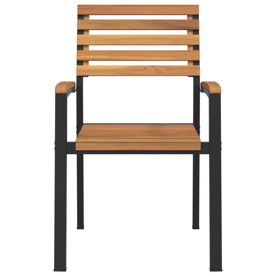 VidaXL - Tuinstoelen - Stapelbaar - Bruin - Acaciahout En Metaal - 4 Stuks 4 VidaXL - Tuinstoelen - Stapelbaar - Bruin - Acaciahout En Metaal - 4 Stuks - Afbeelding 4