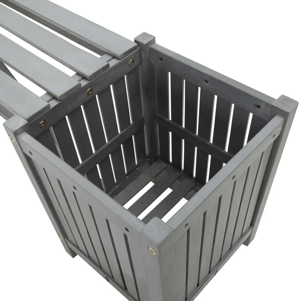 VidaXL Tuinbank Met 2 Plantenbakken 150 Cm Massief Acaciahout Grijs 3 VidaXL Tuinbank Met 2 Plantenbakken 150 Cm Massief Acaciahout Grijs - Afbeelding 3