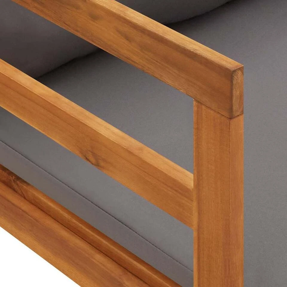 VidaXL - Ligbed Met 1 Armleuning - Grijs - Acaciahout 9 VidaXL - Ligbed Met 1 Armleuning - Grijs - Acaciahout - Afbeelding 9