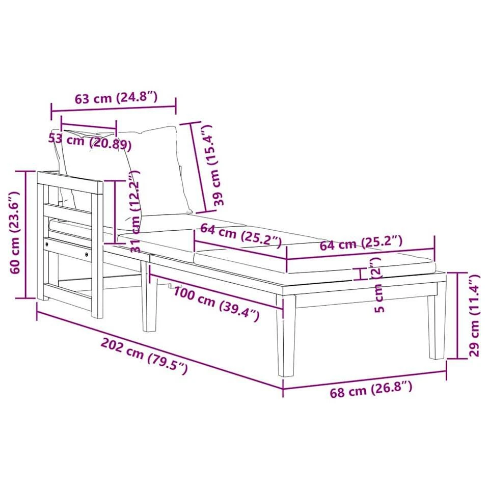 VidaXL - Ligbed Met 1 Armleuning - Grijs - Acaciahout 12 VidaXL - Ligbed Met 1 Armleuning - Grijs - Acaciahout - Afbeelding 12